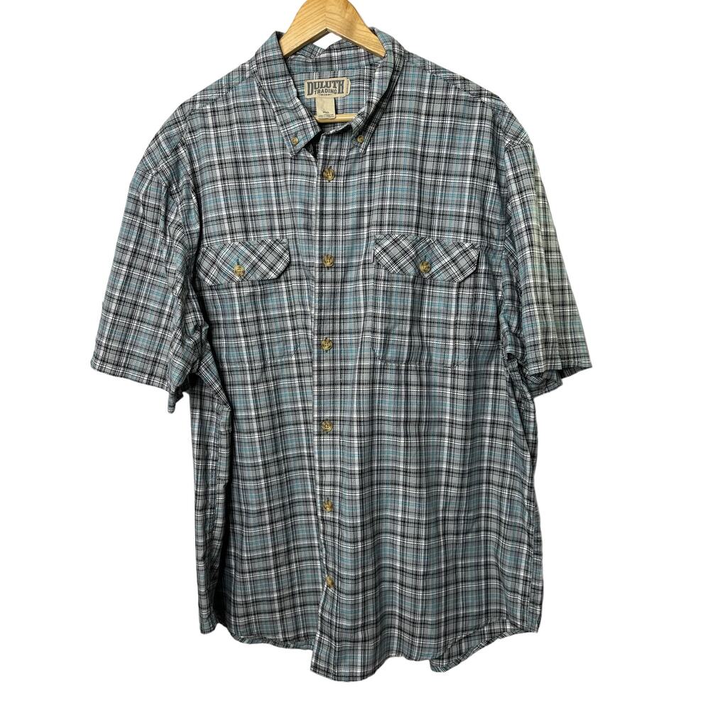 Duluth Gray Plaid Short Sleeve Button Up Shirt Men's 2XL